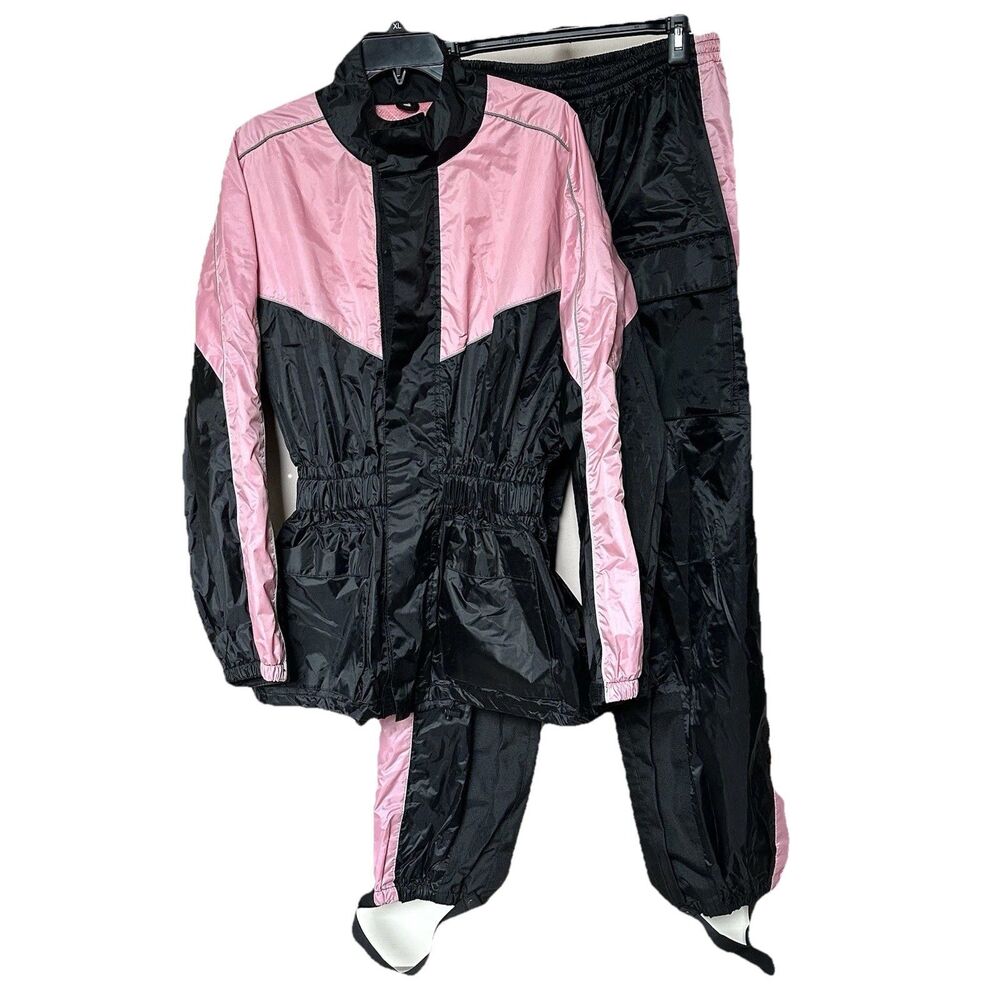 Thunder Under Moto Rain Gear Windbreaker 2 Pc Women’s Sm Pink Black Biker Chic